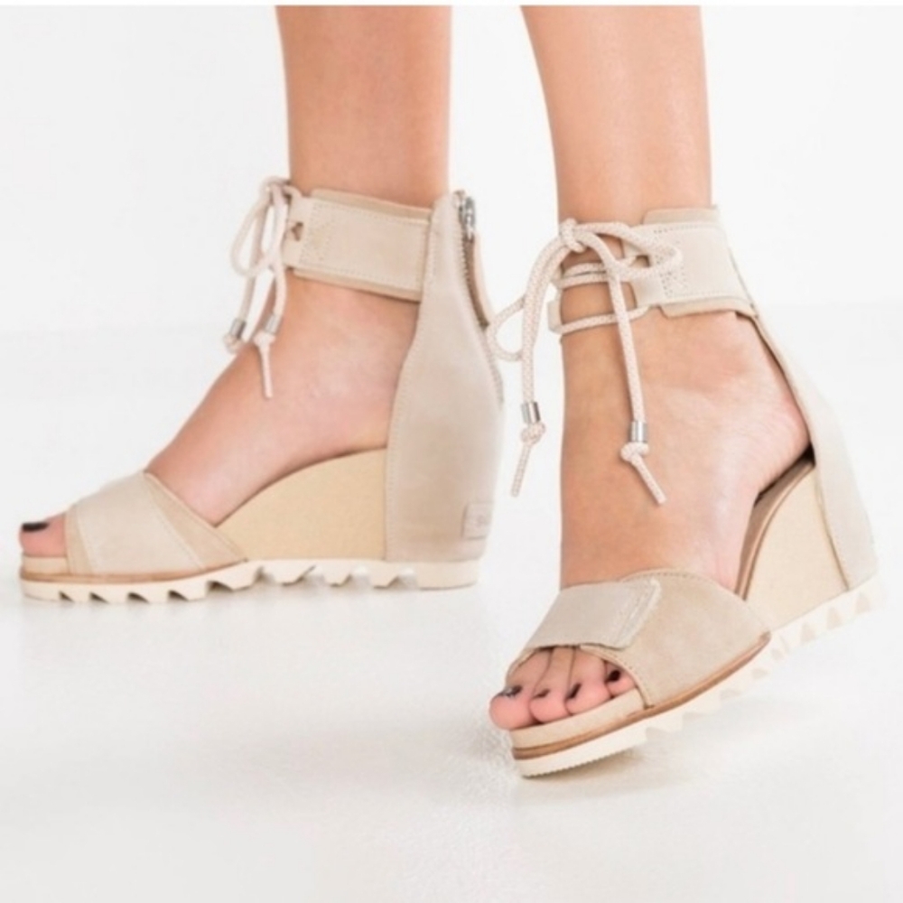Sorel - Joanie Wedge Sandal Ankle Lace - OATMEAL  - 10.5 NEW